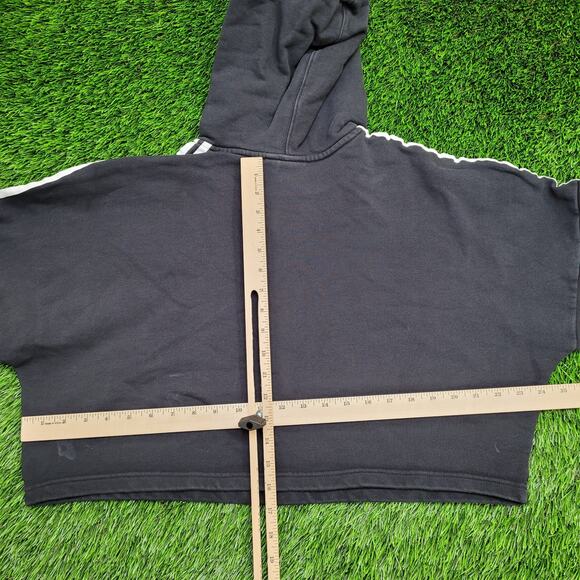 ADIDAS Cropped Terry Hoodie Womens M/L 24x17 Baggy Oversized Y2K Style - Picture 8 of 10